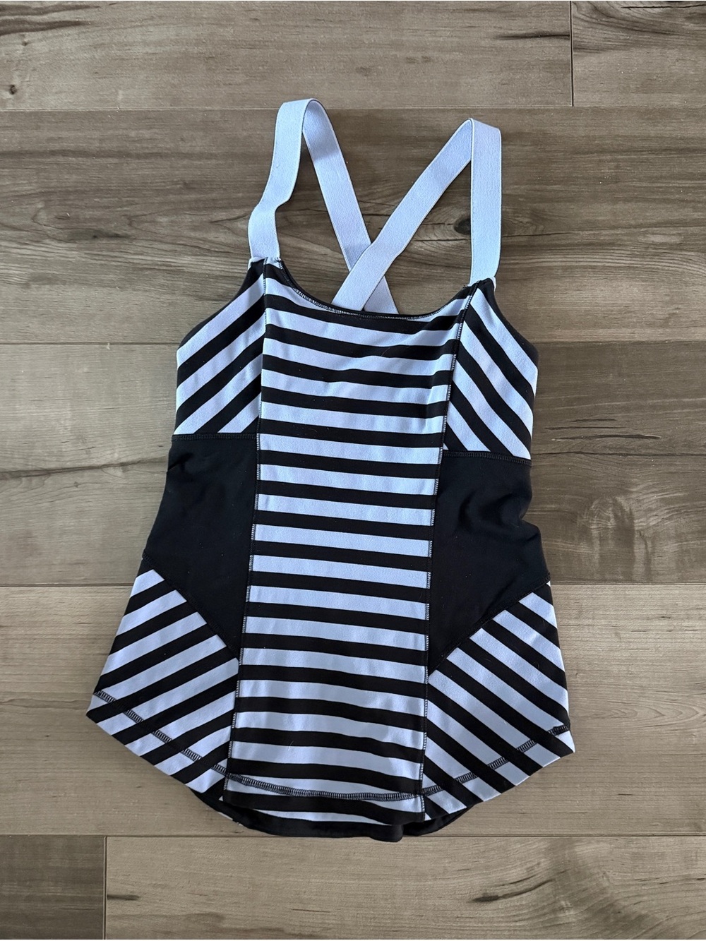 Lululemon Ladies Black & Blue Striped workout tank with Crossback Straps